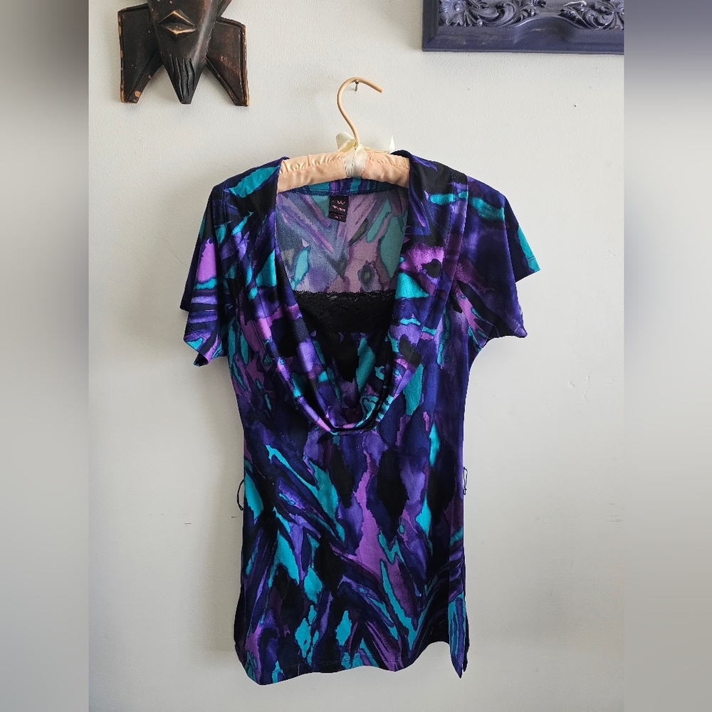 Wrapper Asymmetrical Purple and Blue Blouse